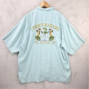 Tommy Bahama Final Shake Down Camp Shirt Mens XXL Blue Silk Martini Hula